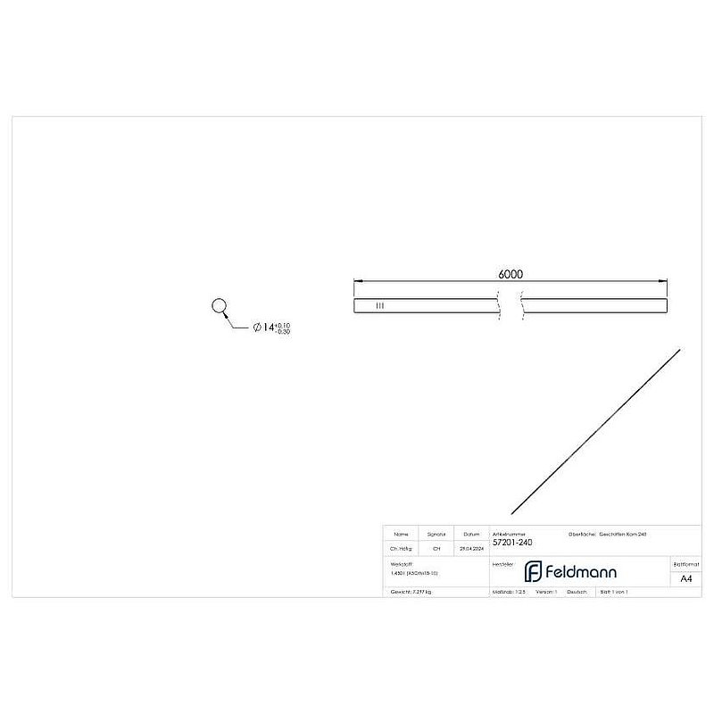 Rundmaterial, 14mm, L: 6000mm, V2A