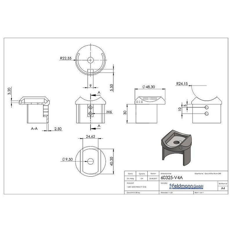 Adapter für Nutrohr-Anschluss 48,3mm, V4A