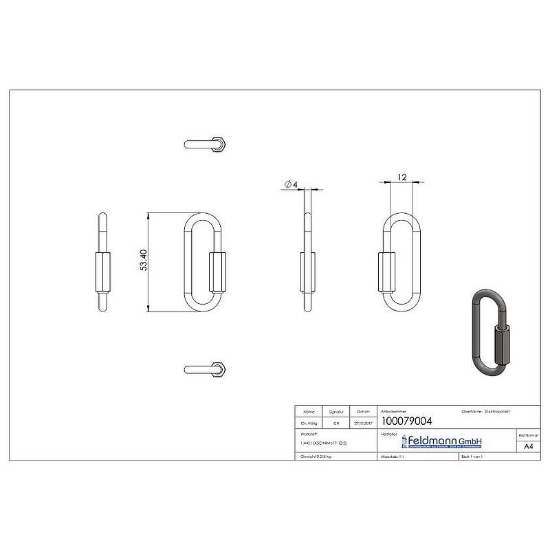 Schraubverbinder lang, 4mm, V4A