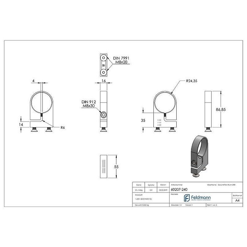Spannring für Rohr 48,3mm, V2A