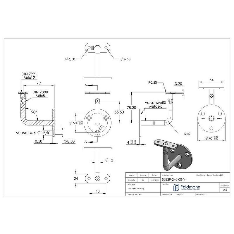 handrial holder with flat plate