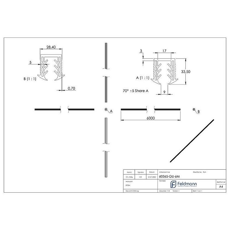 Keildichtung Glas 10,00 – 13,52mm, für Nut 27x30mm, 6m