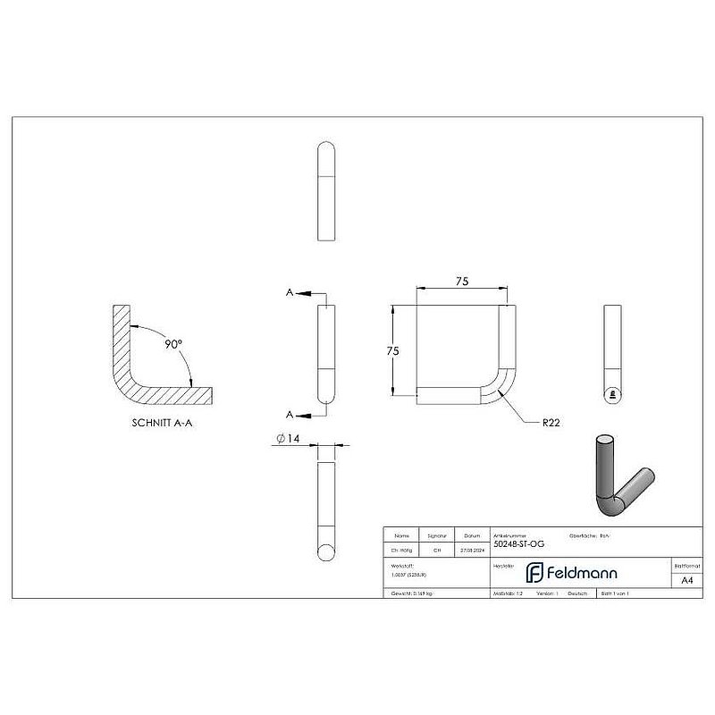 bracket Ø 14mm, 90° bent, without thread