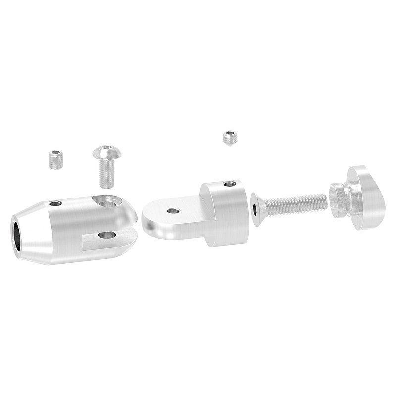 Cross bar holder with joint (for pushing from the front) 33.7 mm tube, 10.2 mm bore, AISI304