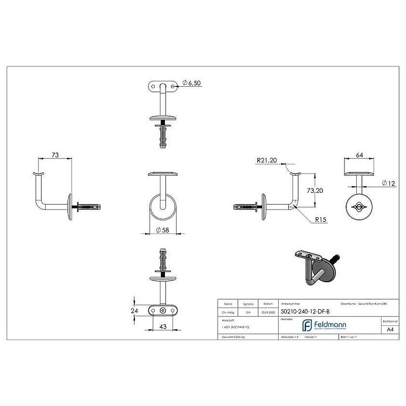 Handlaufhalter, Drehfix-System, V2A