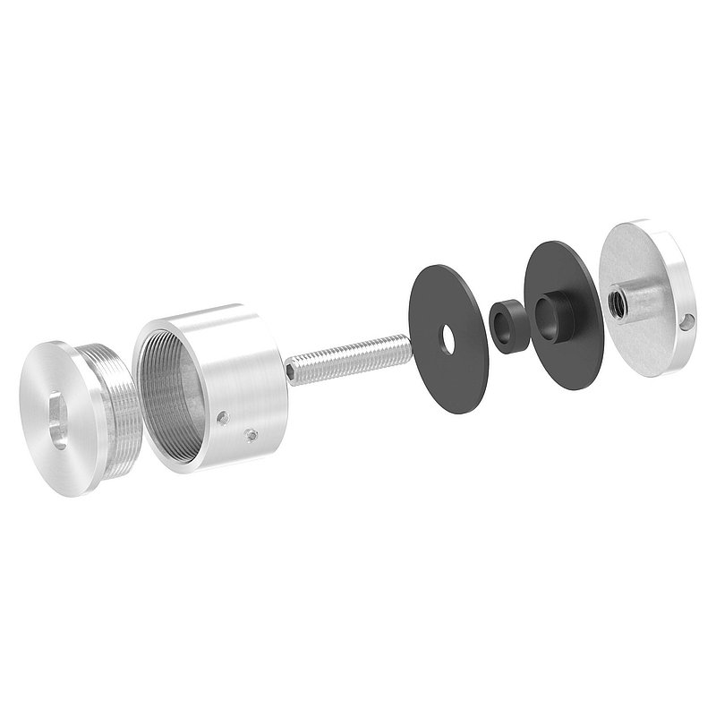 Glaspunkthalter 52mm, flach, verstellbar, V2A