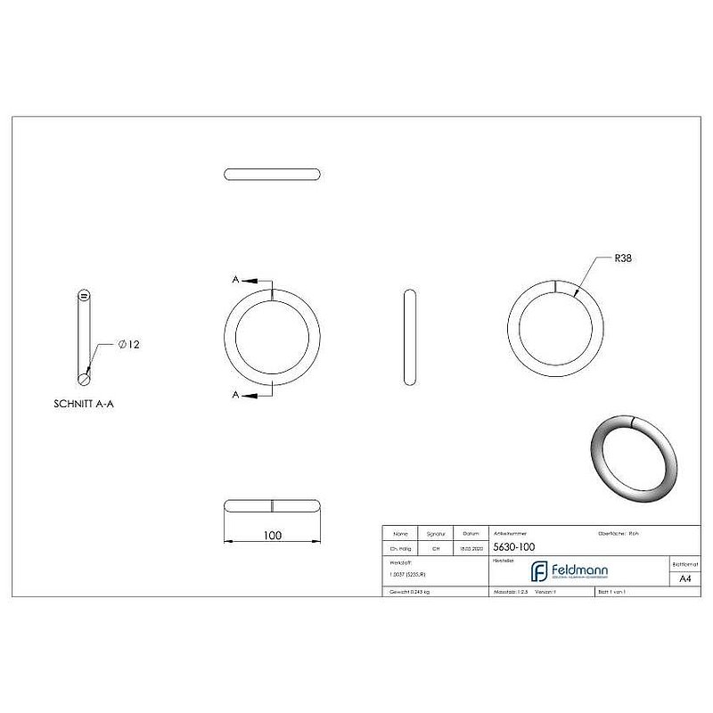 Ring 12mm, outer Ø 100mm