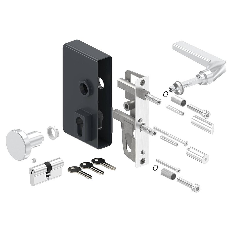 Gittertorschloss GTS 2 mit Anti-Panik-Funktion für Rohrstärke 40-60mm, Gehäuse RAL 7016