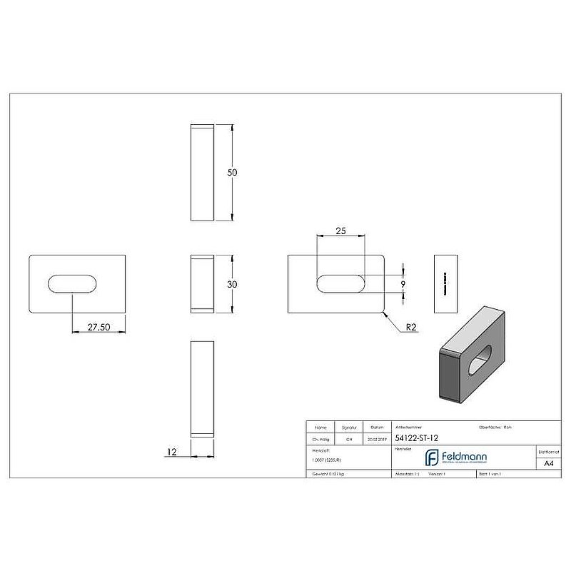 Anschweißlasche eckig 50x30x12mm