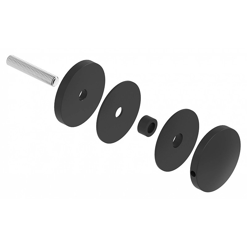Glass point holder 62mm, connection: flat, AISI304, powder coated in RAL 9005 black matt