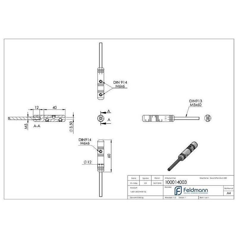 Embout fileté à monter soi-même pour câble 3mm, V2A