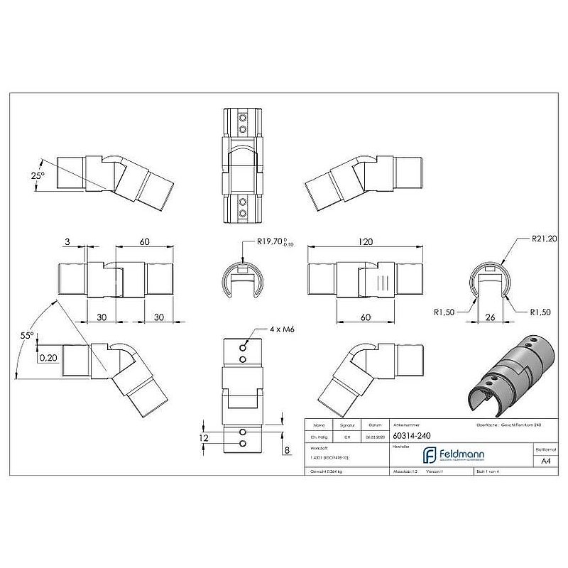 Flexible connector for grooved tube 42.4 mm, AISI304