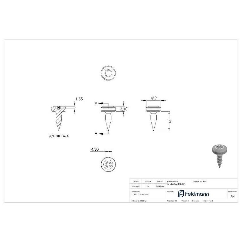 SPAX wood screw 4x12mm, pan head, fully threaded
