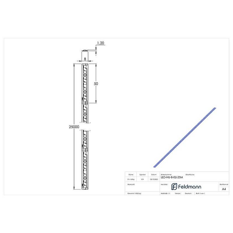 LED strip 25 000mm, protection class IP00, warm white 2700K