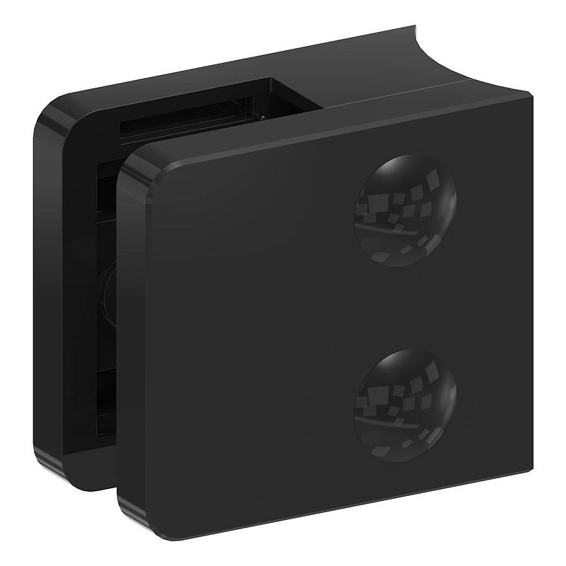 Glasklemme Mod. 31, Anschluss: 42,4mm, Zink roh pulverbeschichtet RAL 9005 schwarz glänzend