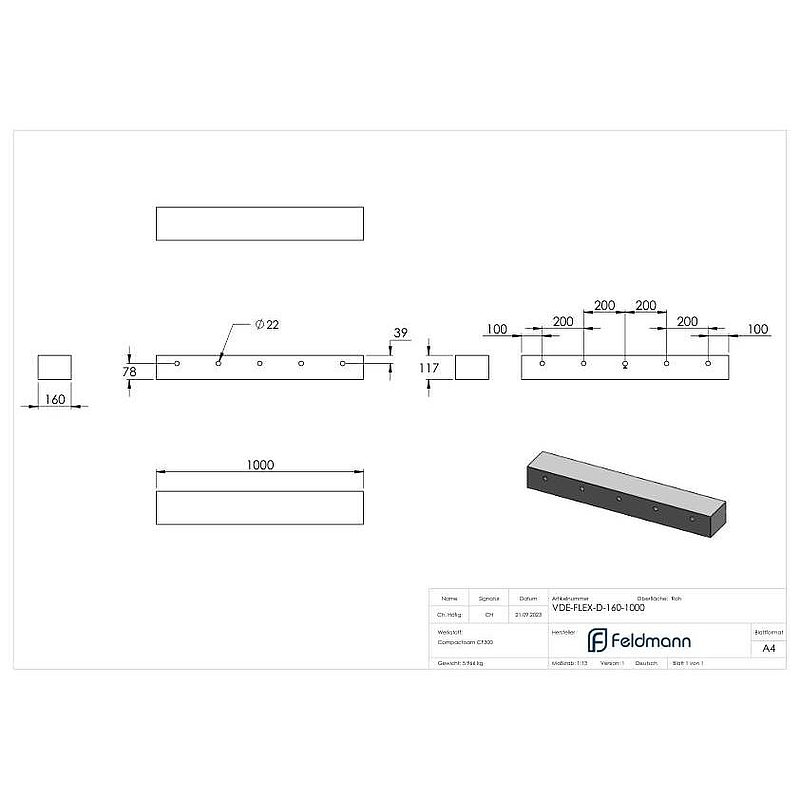 Dämmstreifen T=160mm für Montage-System FLEX:MOUNT PRO, L=1000mm