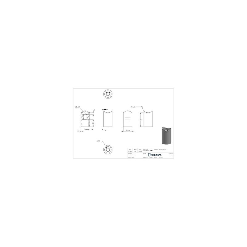 Wall bracket for tube 33.7mm, L: 40mm, AISI304