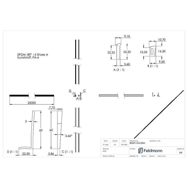 Montageset für 25m Aluprofil für Glas 16,76-17,52mm
