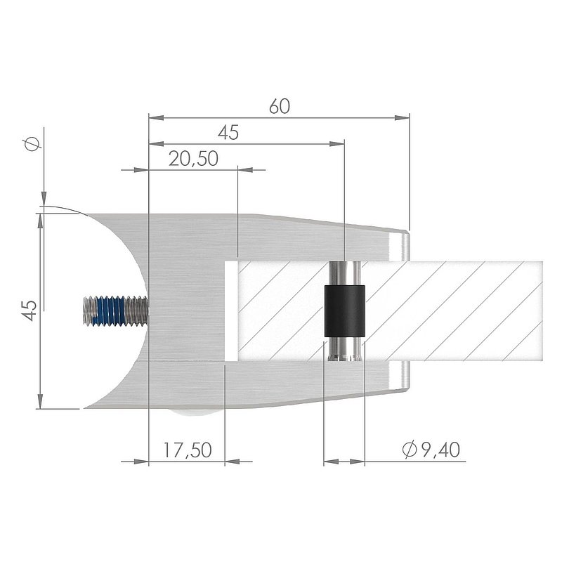 Glasklemme Mod. 39, Anschluss: 60,3mm, V4A
