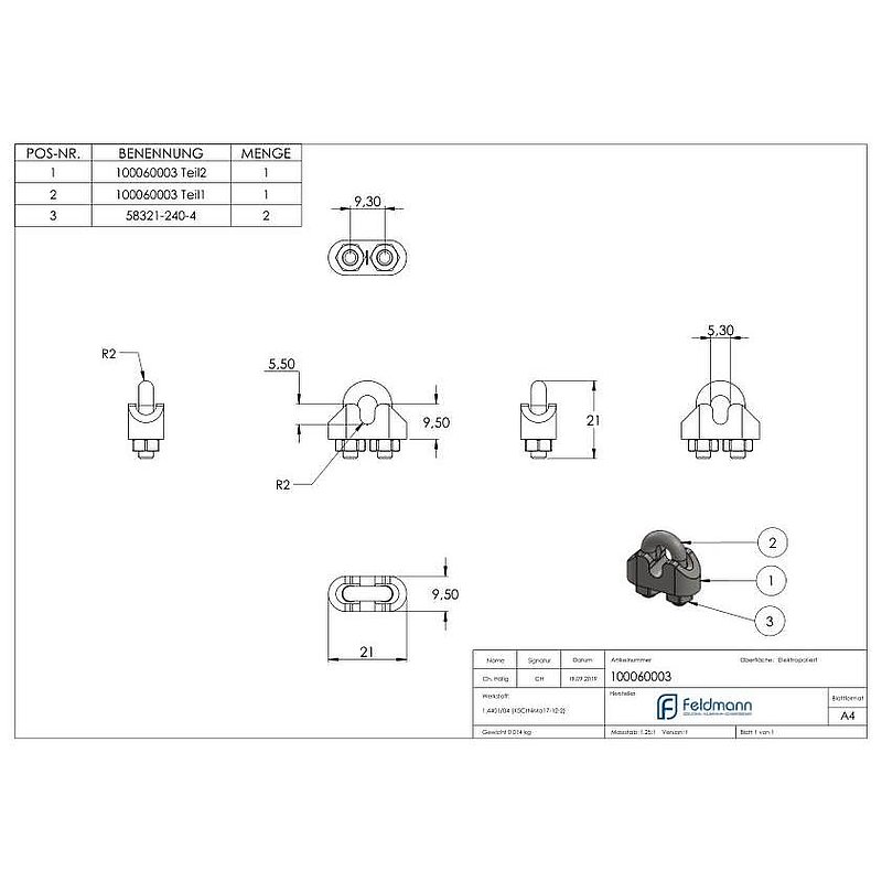 wire cable clips for rope 3mm, AISI316