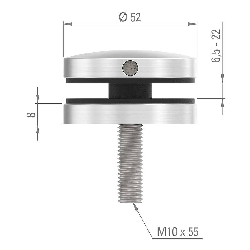 Glaspunkthalter 52mm, Anschluss: flach, V4A