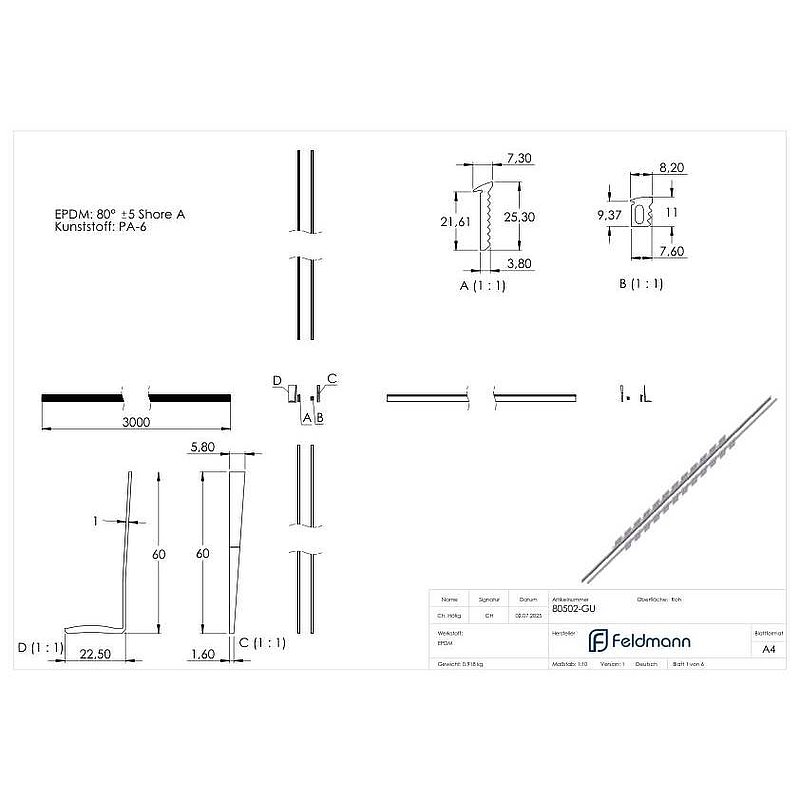Assembly set for 3m aluminium profile for glass 20.76 - 21.52mm