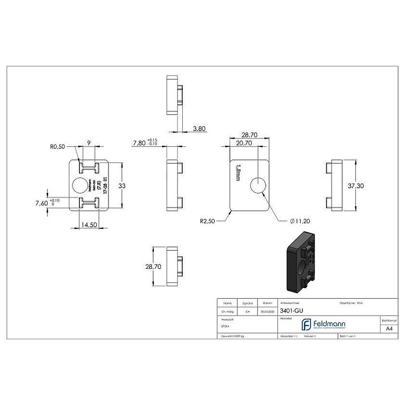 Rubber for Mod. 34, sheet metal 1.5 mm