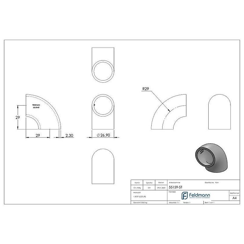 Schweißbogen 90°, 26,9x2,3mm