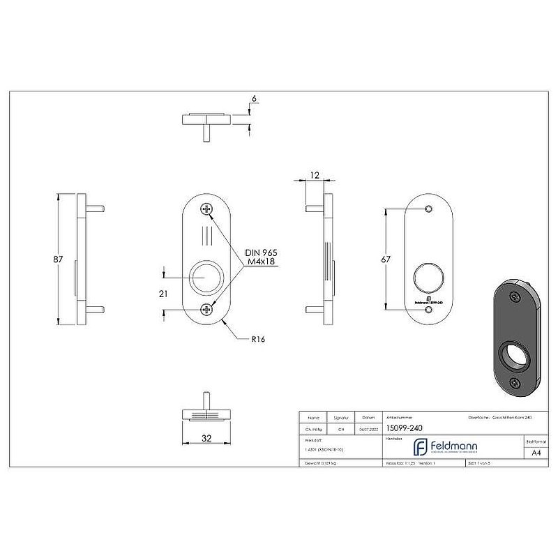 Kurzschild, Abmessung: 32x87x6mm, V2A