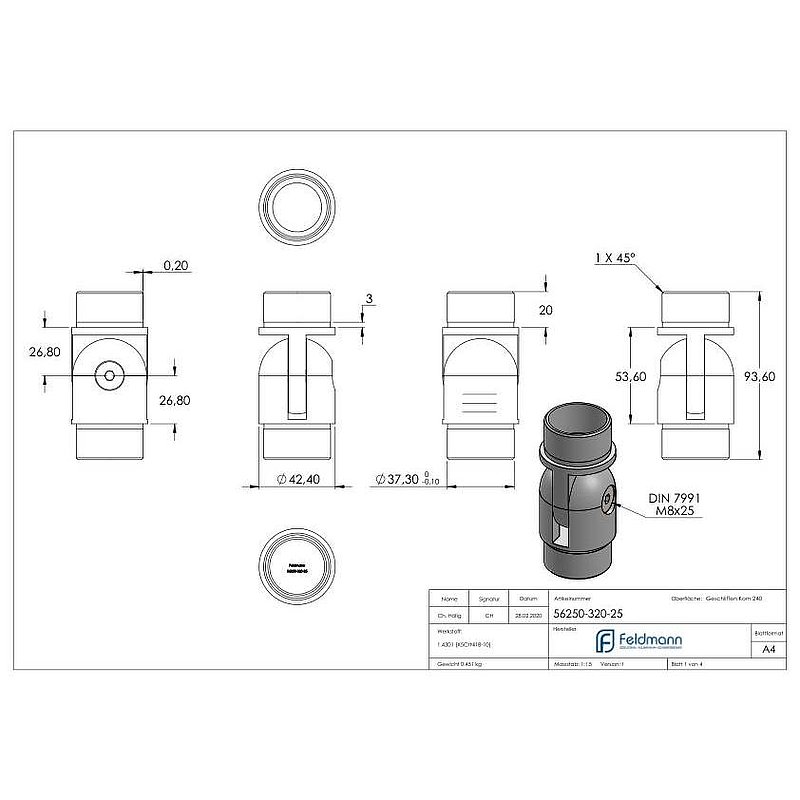Gelenkstück, für Rohr 42,4x2,5mm, V2A