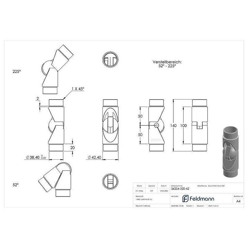 Gelenkstück, für Rohr 42,4 x 2,0mm, V2A