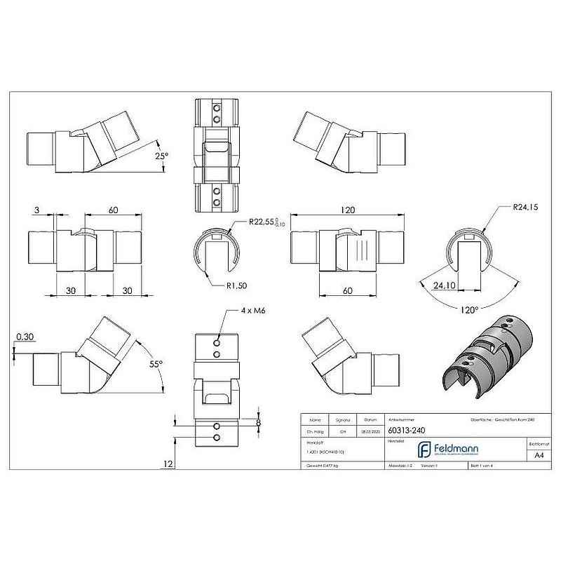 Verbinder flexibel für Nutrohr 48,3mm, V2A