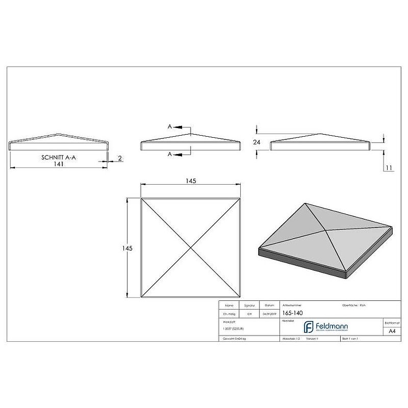 Capuchon pour tube 140x140mm