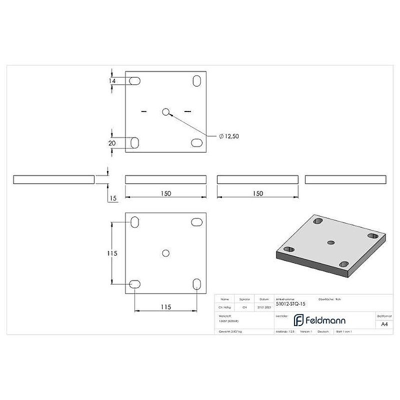 Plaque d'ancrage 150x150x15mm