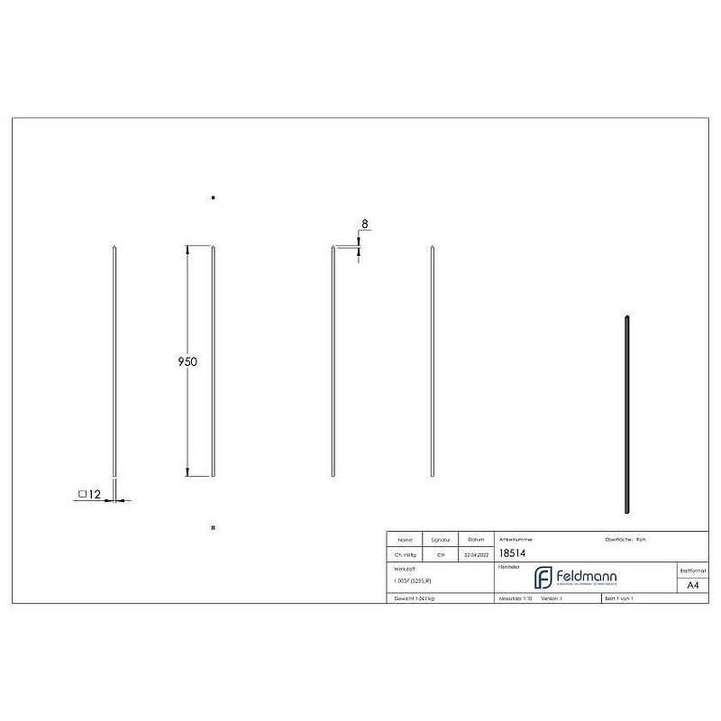 Zaunstab 12x12mm, H: 950mm, pyramidenförmig
