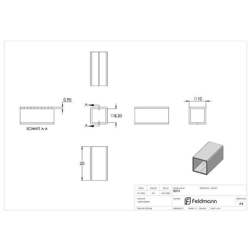 Compensation sleeve from 8x8 to 10x10mm, galvanised