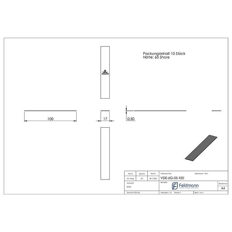 Unterleggummi 100x17x0,5mm für eleganza canopy, 10 Stück