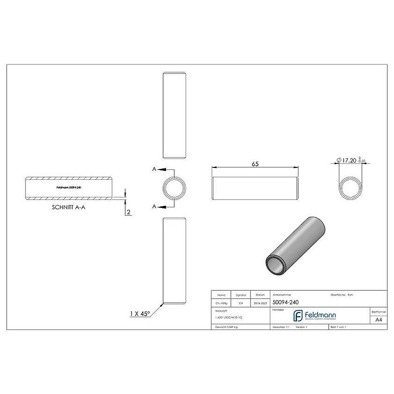 connection for 21,3 x 2,0mm, AISI304