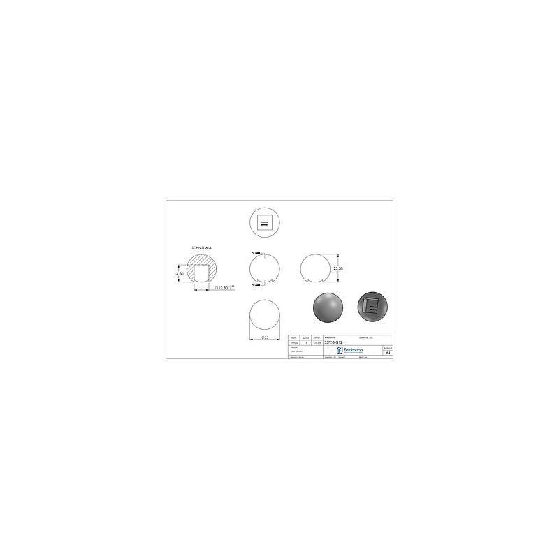 Solid ball 25mm, with blind hole 12.3x12.3mm