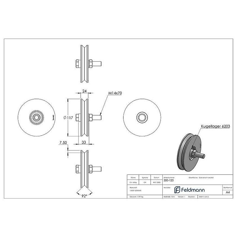Schiebetorrolle mit V-Rille