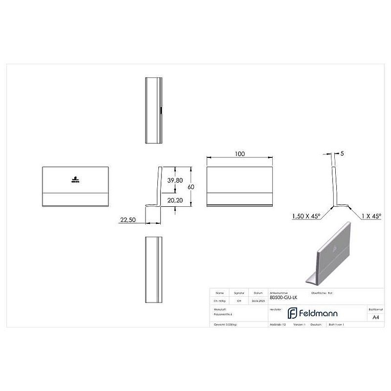 L-wedge for insertion into the profile, for mounting set 80500-GU