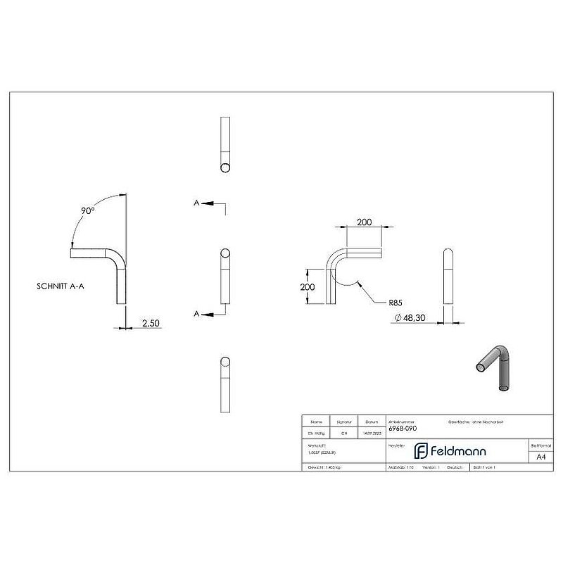 Stahl-Rohr-Bogen 90°, 48,3x2,5mm