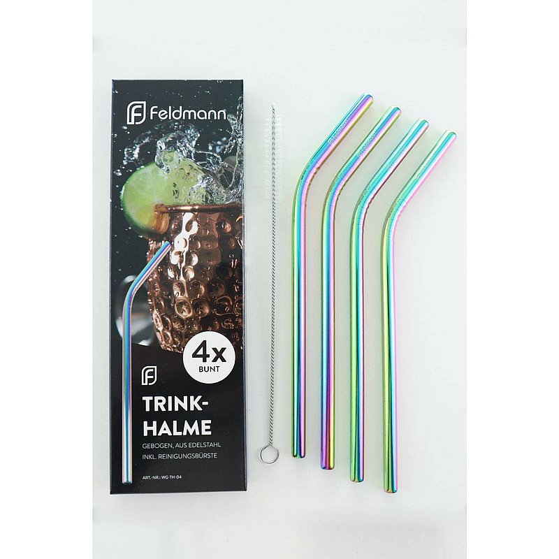 Trinkhalme bunt, Edelstahl gebogen, 4er Set