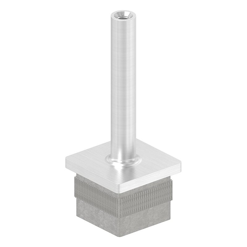 end plug with pin for pipe 40 x 40 x 3,0mm, height 80mm, with M6 inside thread, AISI304
