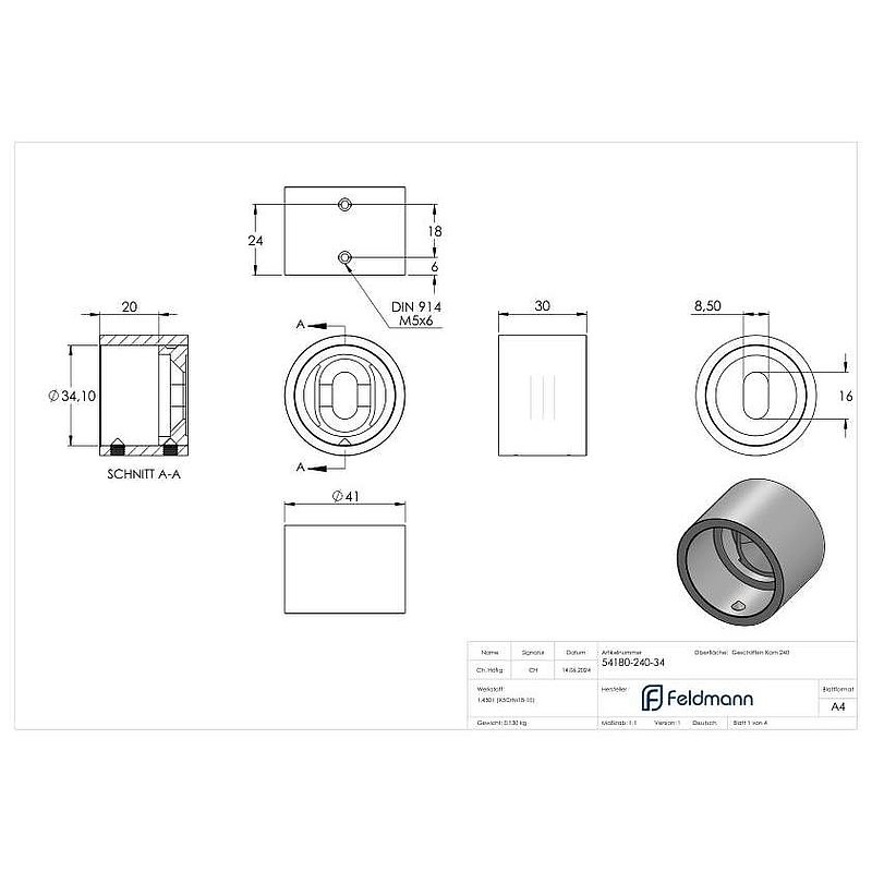 Wall mounting for tube 33.7 mm, AISI304