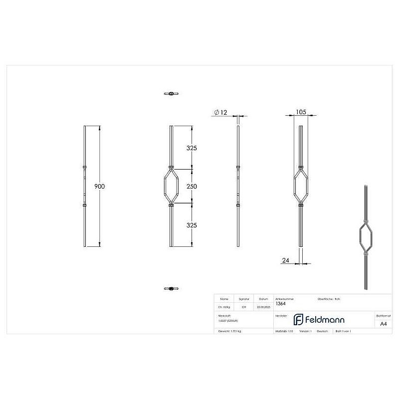 Designstab Ø 12mm, H: 900mm