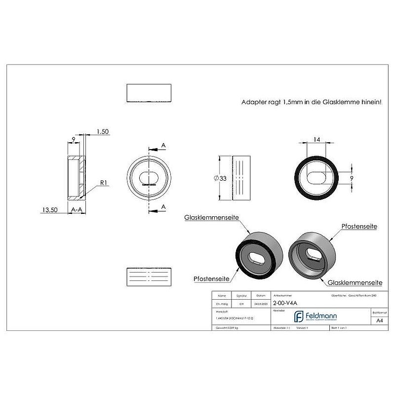 Adapterstück für geraden Anschluss, V4A