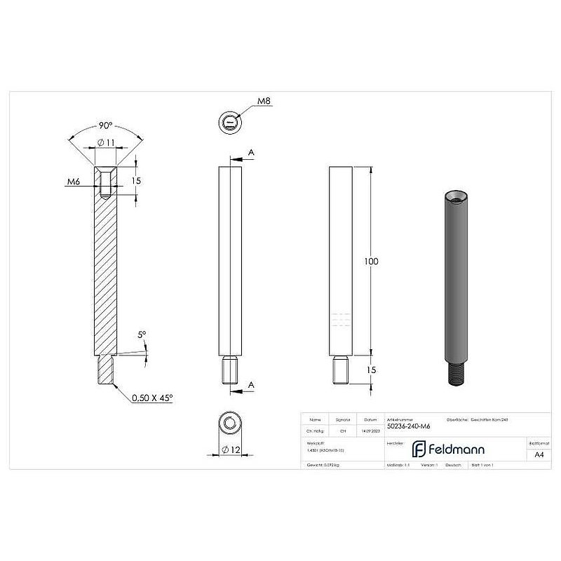 Stift Ø 12mm, L: 100mm, V2A