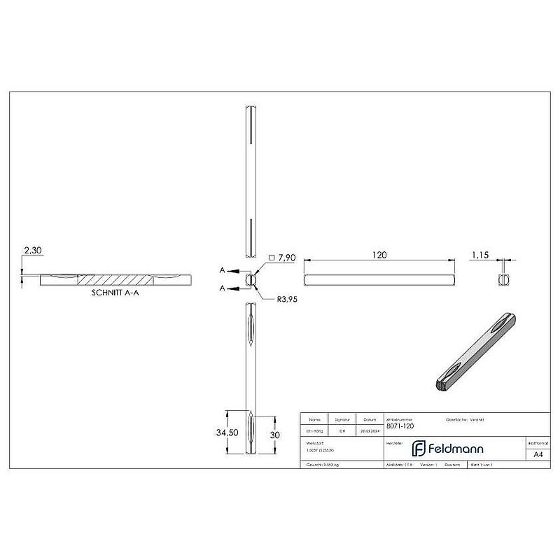 Drückerstift, verzinkt
