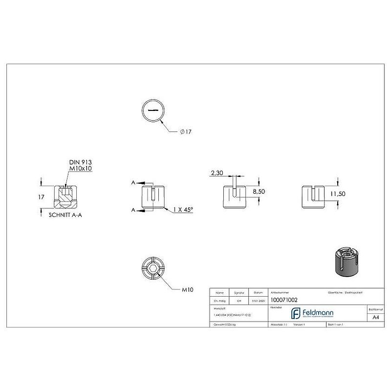 Kreuzklemme für Seil Ø 2mm, V4A